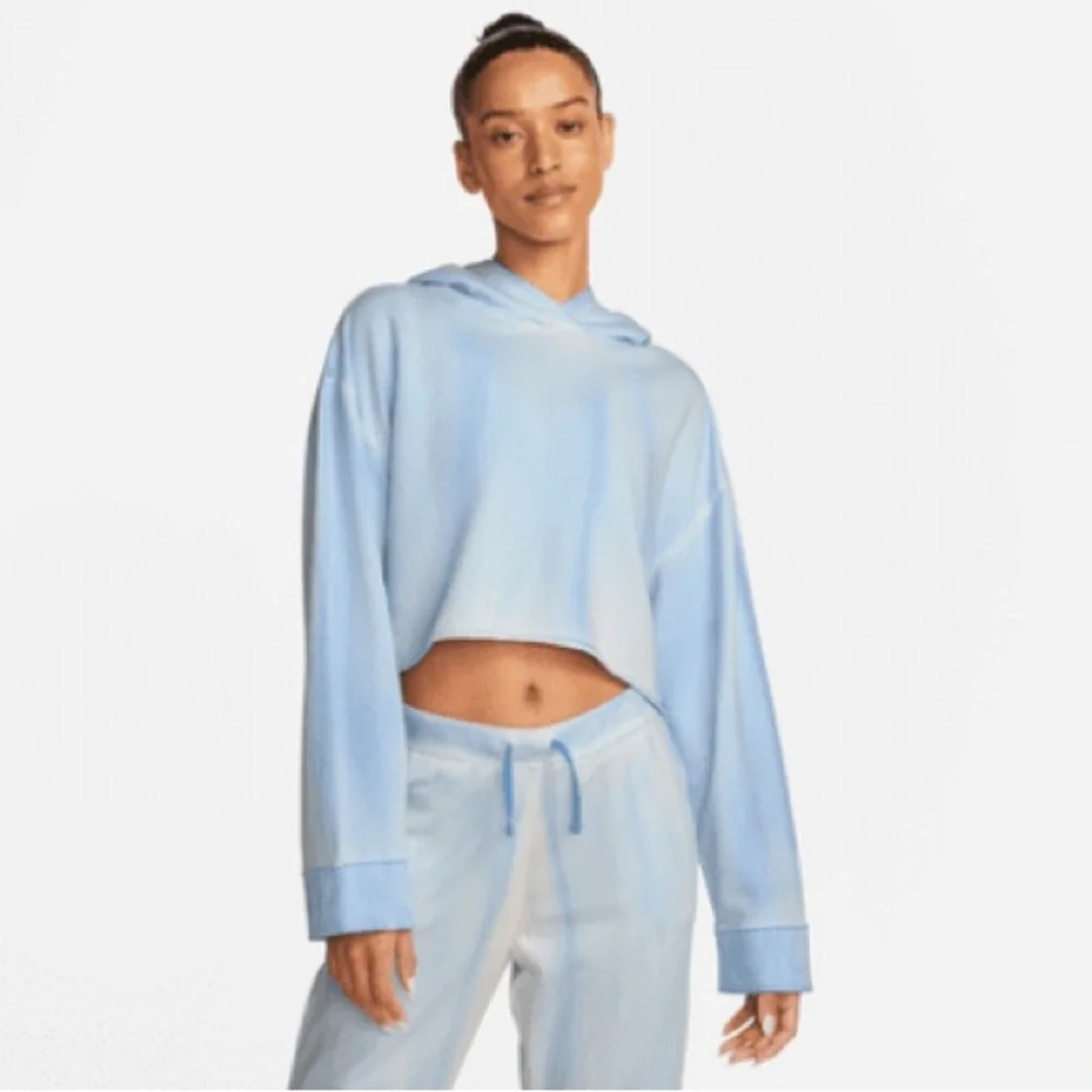 NIKE Yoga Soft Luxe Women's Medium Fleece Hoodie In Blue Stretch NEW